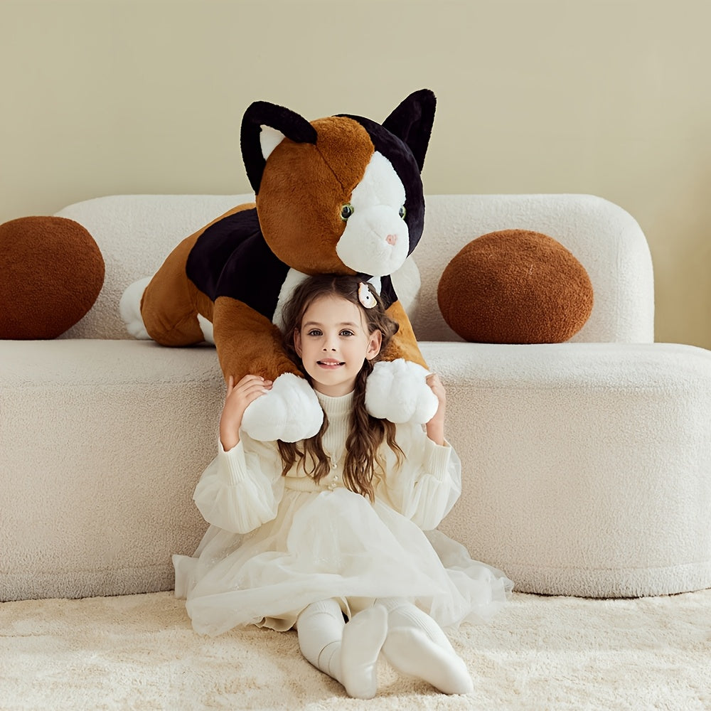 29 Inches Enormous Calico Cat Plush Toy | Jumbo Soft Polyester Stuffed Animal, Huge Size Cute Fluffy, Oversized Fat Plushie, Gifts For Kids