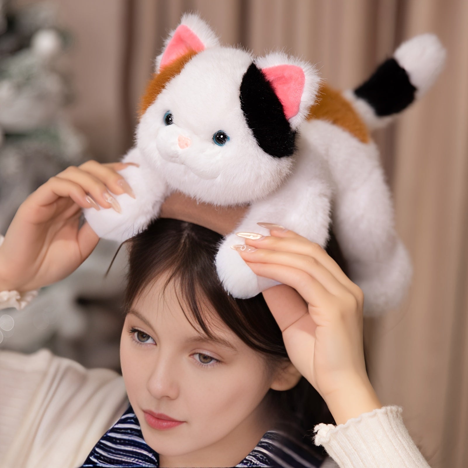 Adorable Cat Plush Toy Ultra-Soft Stuffed Animals Grey\u002FBlack\u002FTabby\u002FCalico Designs for Nursery Decor & Cat Lover Gifts