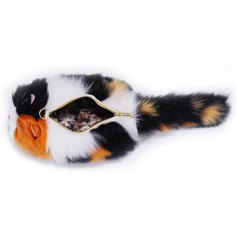 Cat Purse, Large Calico Cat Plush Shoulder Bag – Realistic Design, Soft and Fluffy – Wear as Crossbody, Handheld Purse, or Shoulder Bag – Unique Gift for Cat Lovers