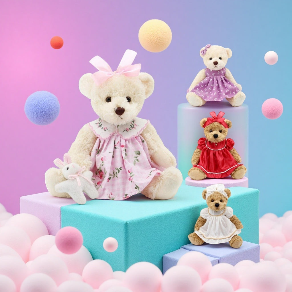 Small Soft Teddy Bear with Clothes, Cute Cartoon Stuffed Animal Teddy Bear Cuddle Toys Baby Appease Toy Doll for Children