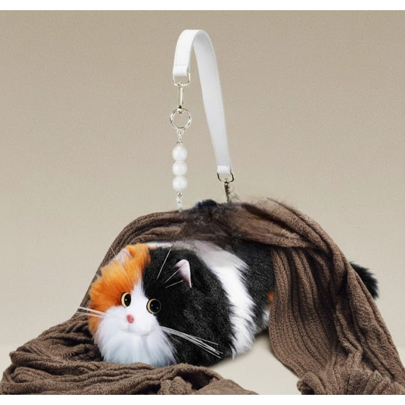 Cat Purse, Large Calico Cat Plush Shoulder Bag – Realistic Design, Soft and Fluffy – Wear as Crossbody, Handheld Purse, or Shoulder Bag – Unique Gift for Cat Lovers