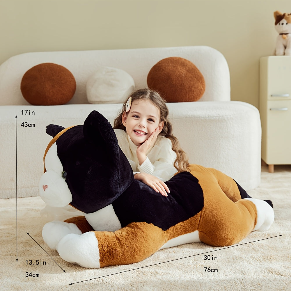 29 Inches Enormous Calico Cat Plush Toy | Jumbo Soft Polyester Stuffed Animal, Huge Size Cute Fluffy, Oversized Fat Plushie, Gifts For Kids