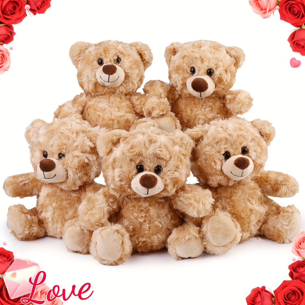 Teddy Bear Stuffed Animal, 5pcs 8'' Small Stuffed Teddy Bear Bulk, Shaggy Plush Toy, Baby Shower Decoration, Gifts for Girlfriend, Valentine's Day, Birthday Christmas Gifts for Kids Boys Girls