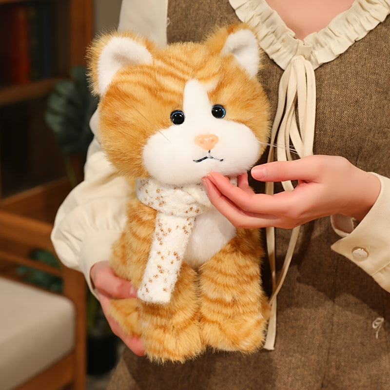 3 Colors Cute Scarf Kitten Plush Toy Set | Soft Stuffed Animal Dolls for Kids Gift Home Decor Brown Gray Orange Cat Plushies Christmas Birthday Present for Girls Boys