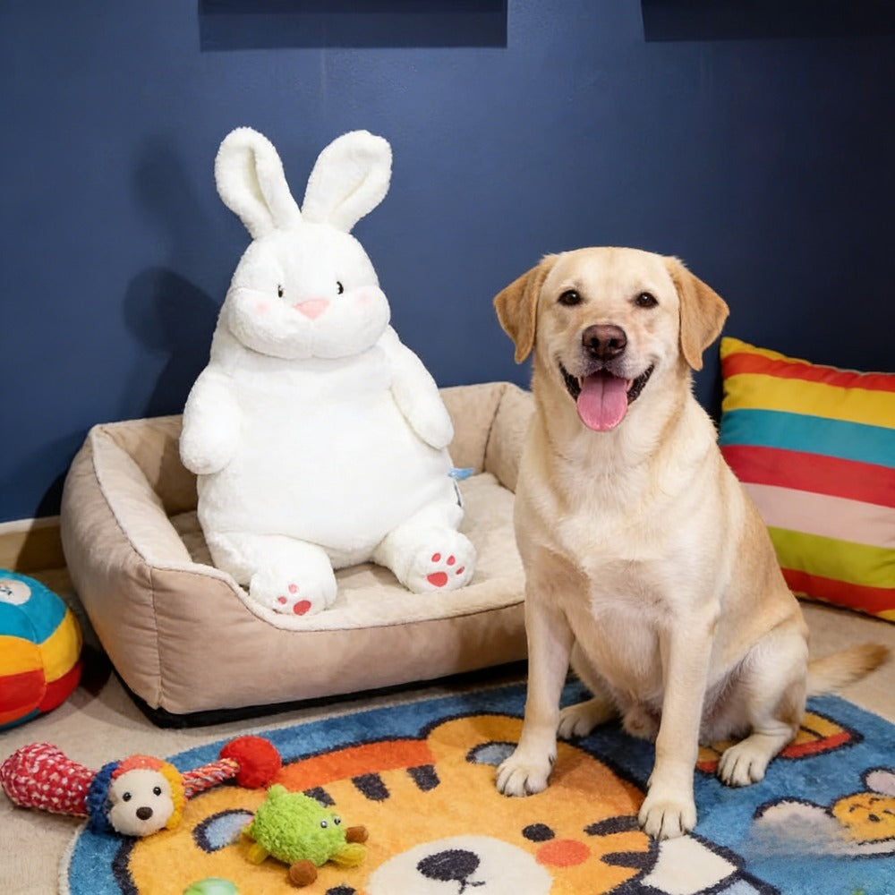 Plush Toy of a Soft, Fluffy, And Chubby Rabbit, Perfect for Dog Breeds - Safe And Non-Toxic, a Cuddly Gift for Puppies And Dogs, Ideal for Indoor Play,, And an Easter Gift for Your Dog