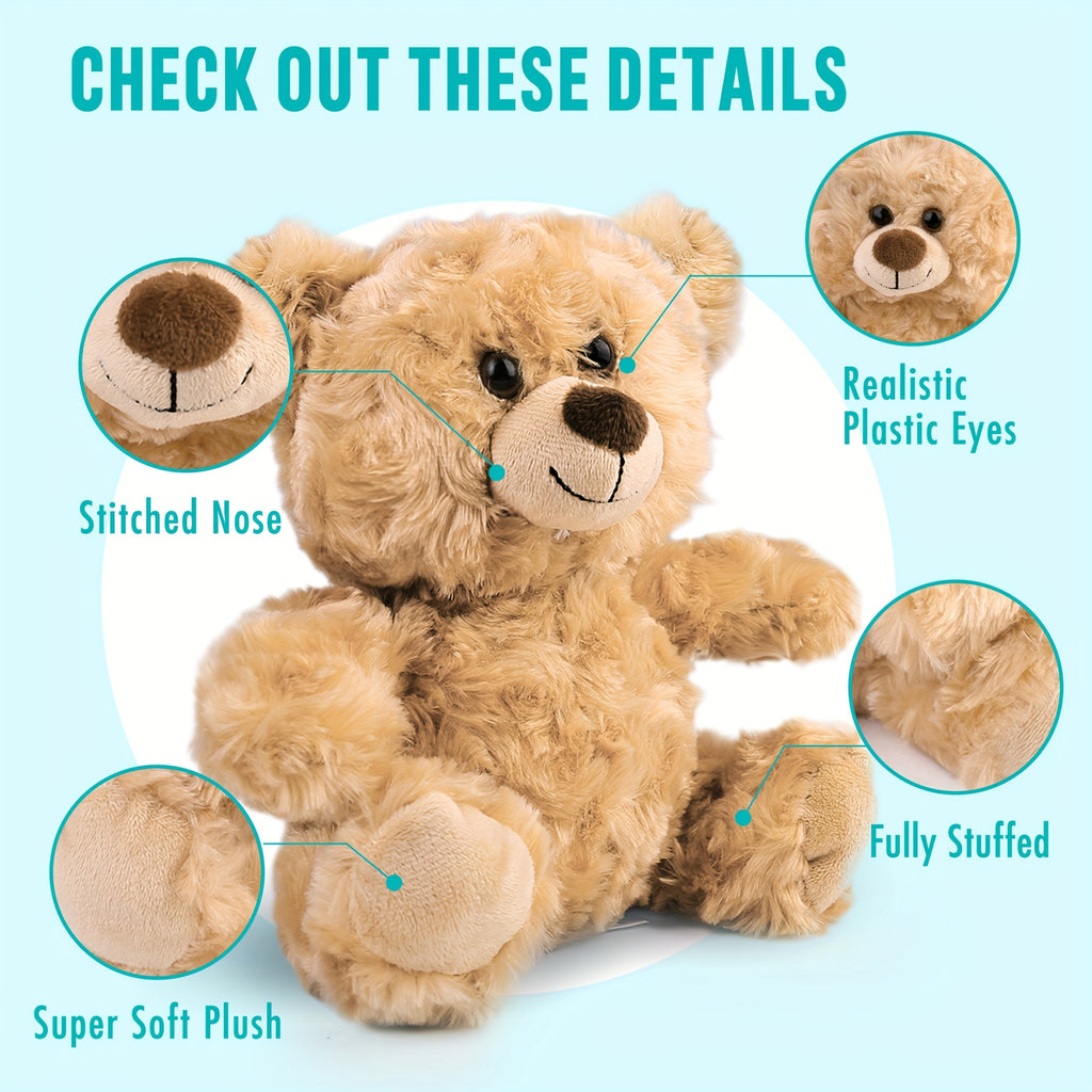 Teddy Bear Stuffed Animal, 5pcs 8'' Small Stuffed Teddy Bear Bulk, Shaggy Plush Toy, Baby Shower Decoration, Gifts for Girlfriend, Valentine's Day, Birthday Christmas Gifts for Kids Boys Girls