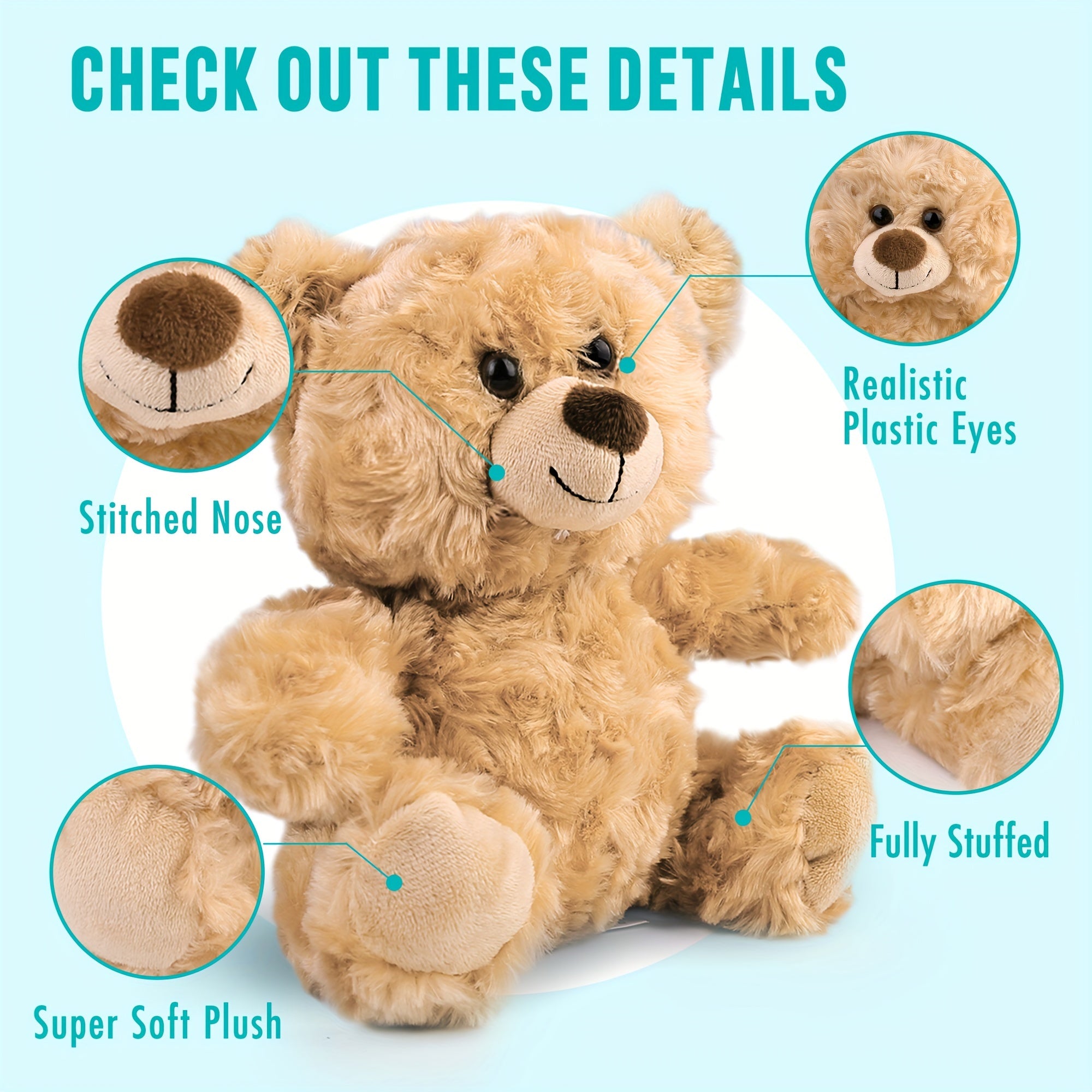 Teddy Bear Stuffed Animal, 5pcs 8'' Small Stuffed Teddy Bear Bulk, Shaggy Plush Toy, Baby Shower Decoration, Gifts for Girlfriend, Valentine's Day, Birthday Christmas Gifts for Kids Boys Girls