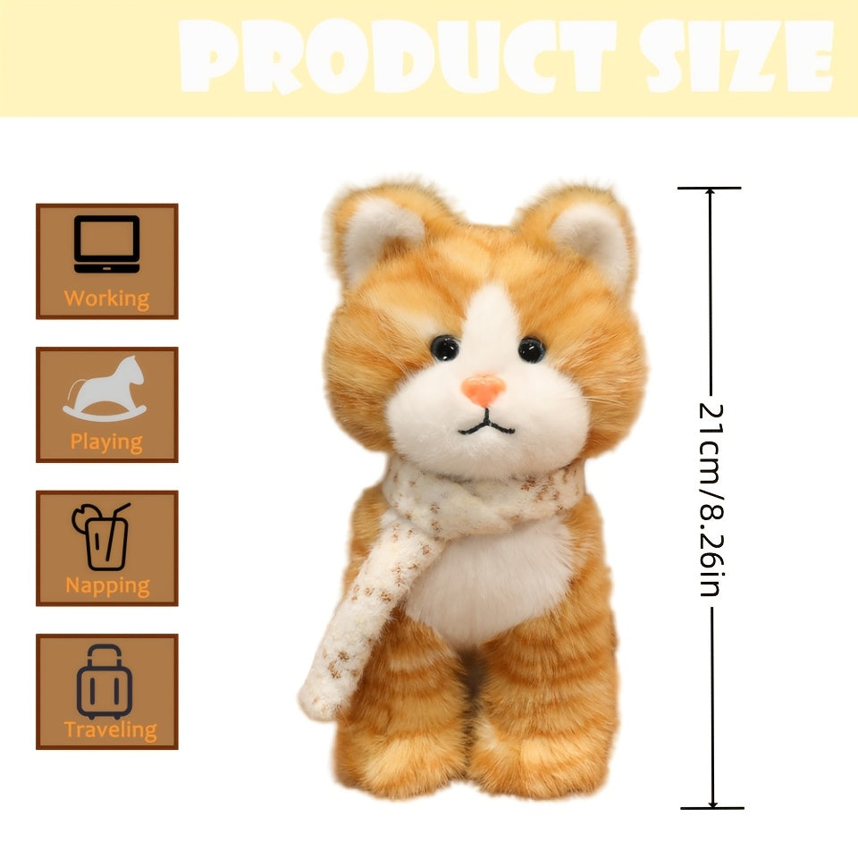 3 Colors Cute Scarf Kitten Plush Toy Set | Soft Stuffed Animal Dolls for Kids Gift Home Decor Brown Gray Orange Cat Plushies Christmas Birthday Present for Girls Boys